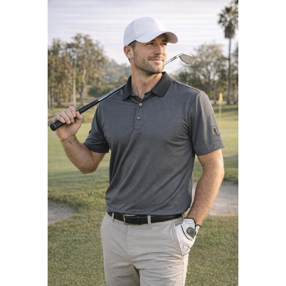 Mens PGA Tour short Sleeve Blade Collar Polo Solid Black Large - Picture 2 of 9